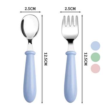 Pimoys 6 Pieces Toddler Forks Baby Forks for Self Feeding, Kids Forks with Round Handle, Stainless Steel Toddler Utensils Children's Safe Silverware Set BPA Free, Dishwasher Safe