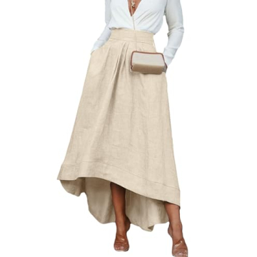 YEXPINE Women's Linen Maxi Skirts High Waist A Line Flowy Skirt Boho Summer Beach Skirts with Pocket...