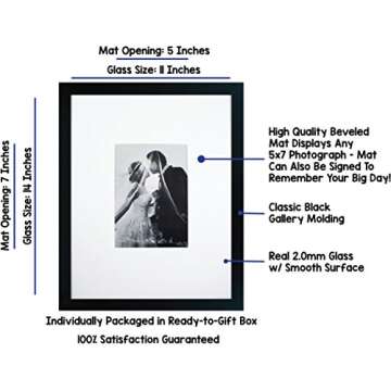 11x14 Black Gallery Picture Frame with 5x7 Mat - Great Gift - Mat for Wedding and Celebration Signat...
