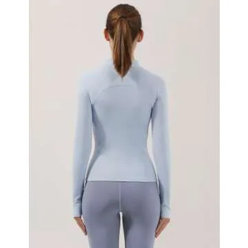 Locachy Women's Slim Fit Full Zip Athletic Running Sports Workout Jacket with Pockets Style 02 Light Blue S