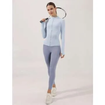 Locachy Women's Slim Fit Full Zip Athletic Running Sports Workout Jacket with Pockets Style 02 Light Blue S