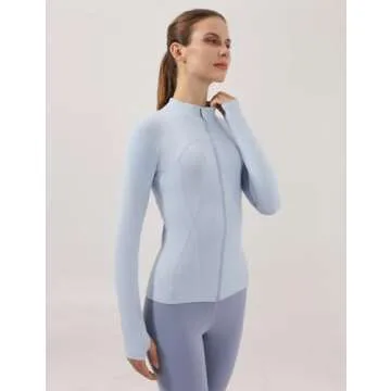Locachy Women's Slim Fit Full Zip Athletic Running Sports Workout Jacket with Pockets Style 02 Light Blue S