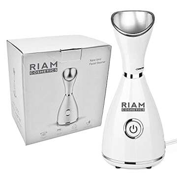 Facial Steamer RIAMCOSMETICS Nano Ionic Face Steamer Home Use Warm Mist Humidifier Steamer Face Sauna Spa Sinuses Moisturizing Deep Cleansing Pores Stainless Steel Skin Kit Blackheads Acne Skin Care