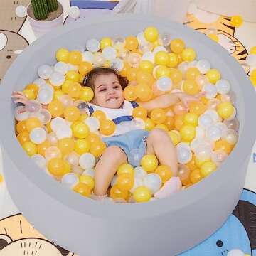 JOYENERGY Foam Ball Pit for Toddlers 35.4 x 11.8 inch Soft Round Baby Ball Pit for Babies Playroom and Indoor Outdoor, Baby Playpen Ball Pool Ball Pit of Ideal Gift for Children - Grey