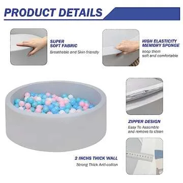 JOYENERGY Foam Ball Pit for Toddlers 35.4 x 11.8 inch Soft Round Baby Ball Pit for Babies Playroom and Indoor Outdoor, Baby Playpen Ball Pool Ball Pit of Ideal Gift for Children - Grey