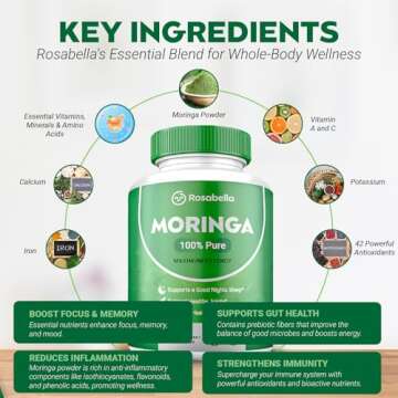Moringa Powder Capsules - Pure Nutrient-Rich Moringa Powder - A Natural Green Antioxidant Superfood - Supports Energy, Skin Health, Gut Health+ - w/Essential Vitamins & Amino Acids A1