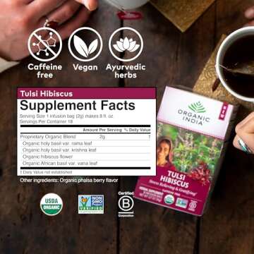 ORGANIC INDIA Tulsi Hibiscus Tea Bags - Holy Basil Herbal Tea, Stress Relieving, Immune Support, Ada...