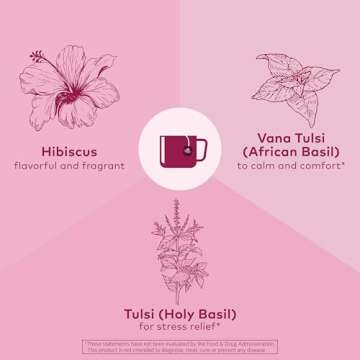 ORGANIC INDIA Tulsi Hibiscus Tea Bags - Holy Basil Herbal Tea, Stress Relieving, Immune Support, Adaptogen, USDA Certified Organic, Non-GMO, Calming, Caffeine-Free - 18 Infusion Bags, 1 Pack