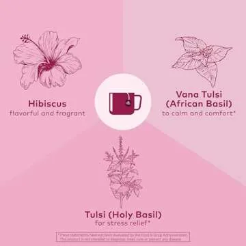 ORGANIC INDIA Tulsi Hibiscus Tea Bags - Holy Basil Herbal Tea, Stress Relieving, Immune Support, Adaptogen, USDA Certified Organic, Non-GMO, Calming, Caffeine-Free - 18 Infusion Bags, 1 Pack