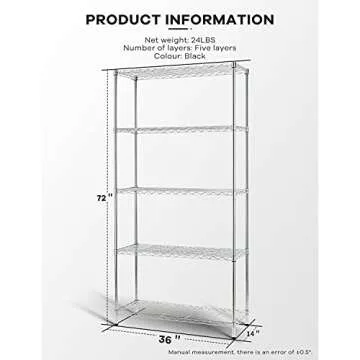 HCY Garage Shelving, 72*36*14inch Metal Shelves 5 Tier Wire Shelving Unit Adjustable Heavy Duty Sturdy Steel Shelving for Pantry Garage Kitchen (Chrome)