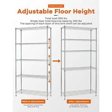 HCY Garage Shelving, 72*36*14inch Metal Shelves 5 Tier Wire Shelving Unit Adjustable Heavy Duty Sturdy Steel Shelving for Pantry Garage Kitchen (Chrome)