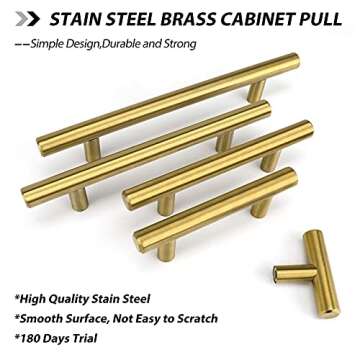 goldenwarm 15Pack Gold Cabinet Knobs and Pulls Brushed Gold Dresser Drawer Knobs 2in Overall Length - LS201GD Brushed Brass Knobs for Dresser Bathroom Cabinet Door Hardware, Stainless Steel