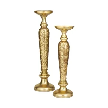 Luxurious Deco 79 Polystone Candle Holders in Gold Set