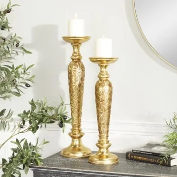 Luxurious Deco 79 Polystone Candle Holders in Gold Set