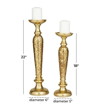 Luxurious Deco 79 Polystone Candle Holders in Gold Set
