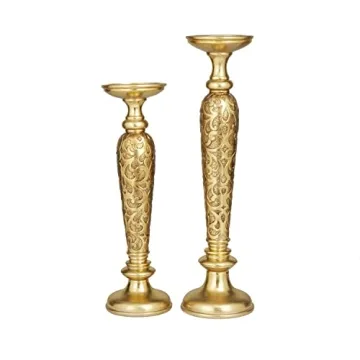 Luxurious Deco 79 Polystone Candle Holders in Gold Set