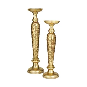 Luxurious Deco 79 Polystone Candle Holders in Gold Set