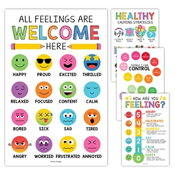 4 Colorful Feelings Chart For Kids Emotions Chart For Kids Feelings Poster - Toddler Emotions Poster...