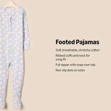 Amazon Essentials x Sofia Grainge Unisex Babies' Snug-Fit Cotton Footed Pajamas, Pack of 2, Light Bl...
