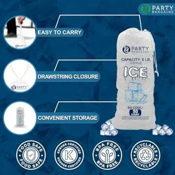 Party Bargains 8 lb Plastic Drawstring Ice Bags 19"x11" (100 Bags)