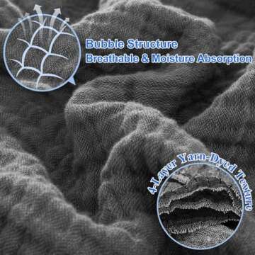 PHF 100% Cotton Muslin Throw Blanket 50" x 60", 4-Layer Lightweight and Breathable Blanket, Luxuriously Soft Gauze Throws for Couch Bed Sofa, Ideal Gift Choice, Black Grey