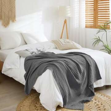 PHF 100% Cotton Muslin Throw Blanket 50" x 60", 4-Layer Lightweight and Breathable Blanket, Luxuriously Soft Gauze Throws for Couch Bed Sofa, Ideal Gift Choice, Black Grey
