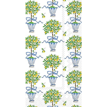 Stylish 3-Ply Paper Napkins by Rosanne Beck - Lemon Topiary Design, 16 Count