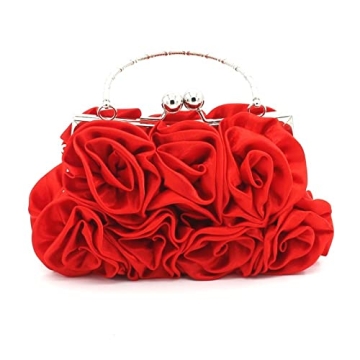JAMBHALA Mini Women Evening Clutch Bag Floral Satin Small Purses with Detachable Strap for Wedding, ...