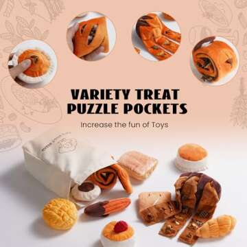 Nocciola 10 Pack Bread Dog Toys with a Bag,Crinkle Dog Squeaky Toys,Puppy Toys to Keep Them Busy,Small Dog Toys for Boredom,Durable Stuffed Plush Dog Toys for Small Medium Dogs,Dog Accessrioes Girl