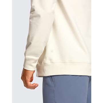 CRZ YOGA Hoodies for Men French Terry Hooded Sweatshirts Workout Athletic Casual Pullover Tops with Pocket White Apricot Large