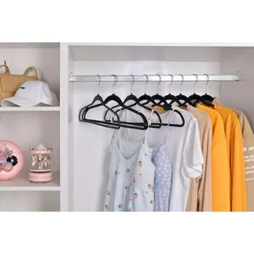 Quality Hangers 50 Pack Slim Plastic Hangers for Clothes - Heavy Duty Non-Velvet Black Hangers with 360° Swivel Chrome Hook & Non Slip Notches - Ideal for Dresses Coats Shirts Jackets & More - Black