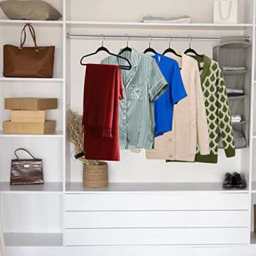 Quality Hangers 50 Pack Slim Plastic Hangers for Clothes - Heavy Duty Non-Velvet Black Hangers with 360° Swivel Chrome Hook & Non Slip Notches - Ideal for Dresses Coats Shirts Jackets & More - Black