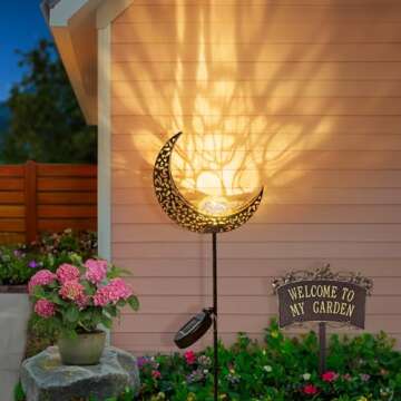 HOMEIMPRO Moon Solar Lights Outdoor Garden Stakes, Waterproof Crackle Glass Metal Decorative Lights for Lawn, Patio Accessories, Backyard Decorations Birthday,Christmas Gift Mom Grandma (Bronze)