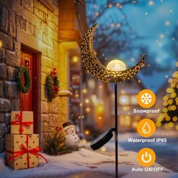 HOMEIMPRO Moon Solar Lights Outdoor Garden Stakes, Waterproof Crackle Glass Metal Decorative Lights for Lawn, Patio Accessories, Backyard Decorations Birthday,Christmas Gift Mom Grandma (Bronze)