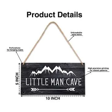 Mountain Nursery Decor for Boys Room, 5"x10" Little Man Cave Wood Sign, Natural Baby Room Wall Decor...
