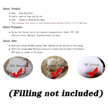 kengbi Bean Bag Chair, Comfortable Bean Bag Chair Chair Cushion (it was only a Cover,not a Full Bean Bag) Giant Fur Bean Bag Cover Living Room Furniture Big Round Faux Fur BeanBag