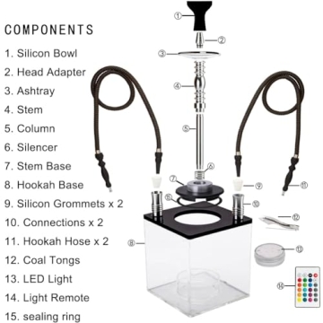 Wide Open Easy Clean Hookah Set with LED - ASANMA