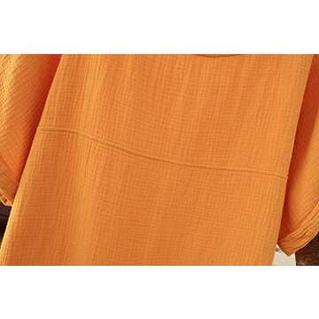 Soojun Women's Cotton Linen Round Collar Boxy Top Patchwork Blouses Yellow, Small