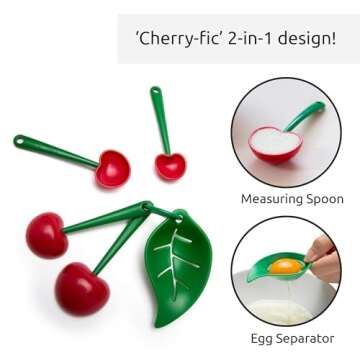 OTOTO Measuring Spoons Set - Teaspoons for Dry & Liquid Ingredients, BPA-free & Dishwasher Safe, Funny Gifts, Baking Accessories, Unique Kitchen Gadgets (Mon Cherry)