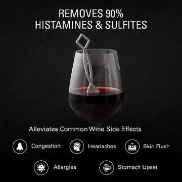 PureWine Pink Wand Filters Histamines and Sulfites - May Reduce and Alleviate Wine Allergies & Sensitivities - Purifier Aerates Wine Restore Taste & Purity - Includes Wine Glass Charm Accessory