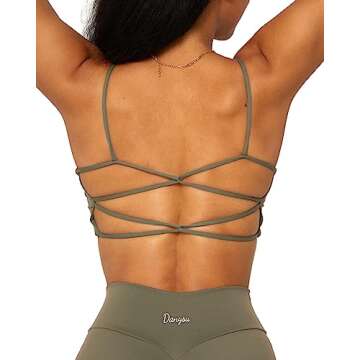 Danysu Womens Backless Sports Bra Open Back Workout Top Light Support Strappy Sport Bra Cute Gym Clo...