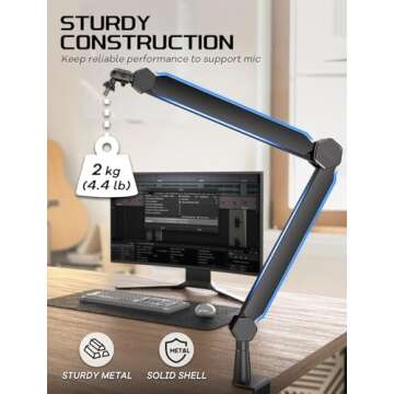FIFINE Mic Boom Arm, Microphone Stand with Cable Management Channel, Fully Adjustable, Heavy Duty Me...