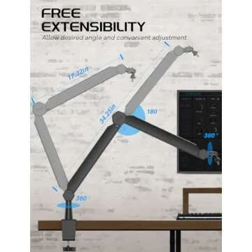 FIFINE Mic Boom Arm, Microphone Stand with Cable Management Channel, Fully Adjustable, Heavy Duty Metal Mic Stand with Desk Mount Clamp for Podcast Recording Home Office-BM66