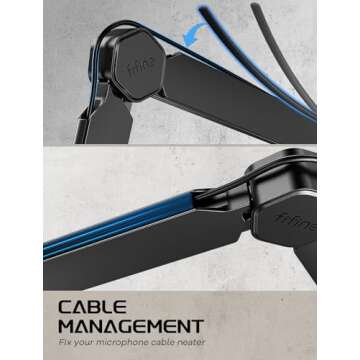 FIFINE Mic Boom Arm, Microphone Stand with Cable Management Channel, Fully Adjustable, Heavy Duty Metal Mic Stand with Desk Mount Clamp for Podcast Recording Home Office-BM66