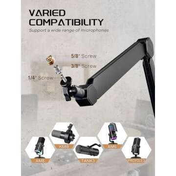 FIFINE Mic Boom Arm, Microphone Stand with Cable Management Channel, Fully Adjustable, Heavy Duty Metal Mic Stand with Desk Mount Clamp for Podcast Recording Home Office-BM66