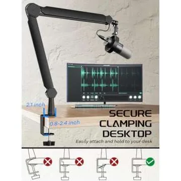 FIFINE Mic Boom Arm, Microphone Stand with Cable Management Channel, Fully Adjustable, Heavy Duty Metal Mic Stand with Desk Mount Clamp for Podcast Recording Home Office-BM66