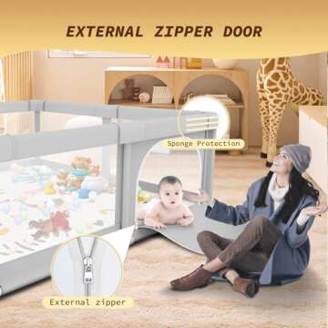 Baby Playpen with Mat 50x50 Inch, Playpen for Babies and Toddlers with Gate, Baby Fence Sturdy Safet...