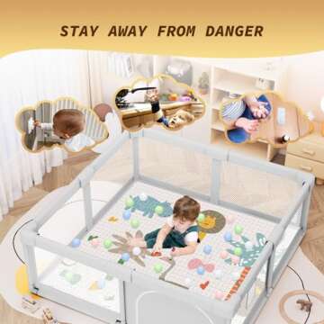 Baby Playpen with Mat 50x50 Inch, Playpen for Babies and Toddlers with Gate, Baby Fence Sturdy Safety Playpen, Indoor & Outdoor Kids Activity Center