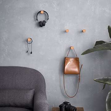 HomeDo Natural Wooden Coat Hooks Wall Mounted Vintage Single Organizer Hangers, Handmade Craft Hat Rack Hat Hanger (Beech-2inch, 4Pack)