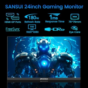 SANSUI 24 Inch Gaming Monitor 180Hz, DP 1.4 & HDMI 2.0 Ports High Refresh Rate Computer Monitor, Rac...